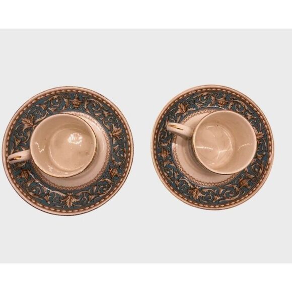 2 VINTAGE CROWN DUCAL WARE DEMI-TASSE TEA CUPS & SAUCERS - ENGLAND "ATLANTA" - Picture 3 of 16